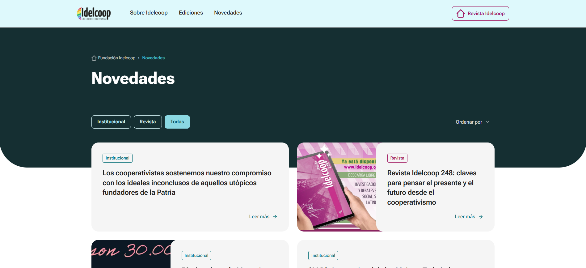 Pantalla del nuevo sitio de Idelcoop 1