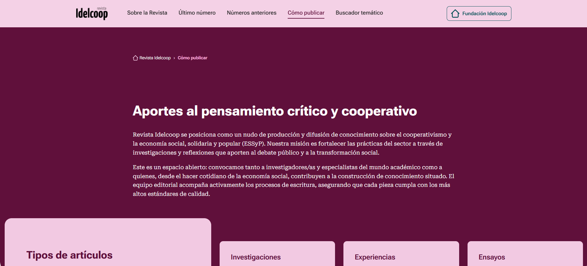 Pantalla del nuevo sitio de Idelcoop 6
